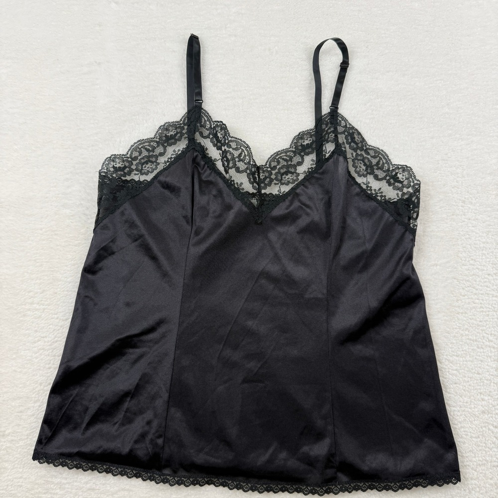 Vintage Sliperfection Nylon Slip Cami Womens 36 Black Lace Trim